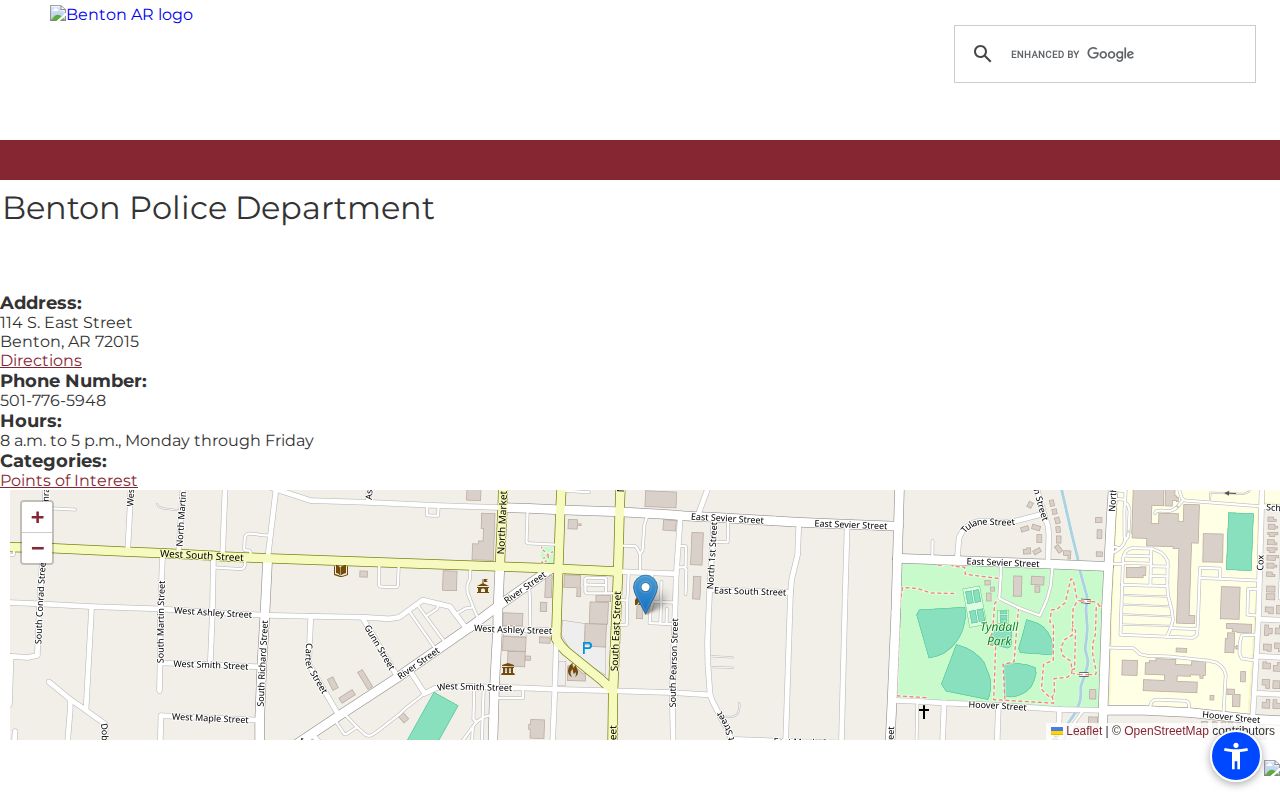 City of Benton official police department listing and contact page