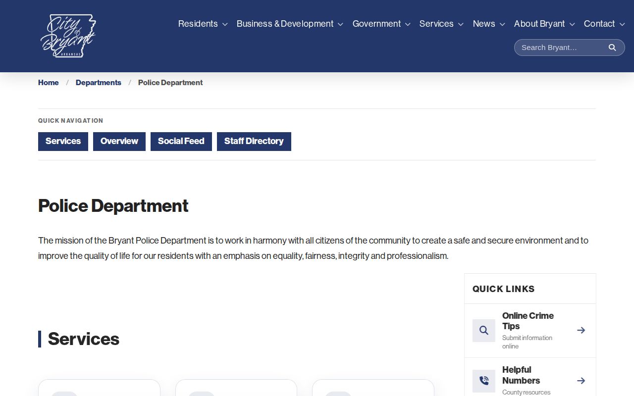 Official Bryant Police Department web page with city police information