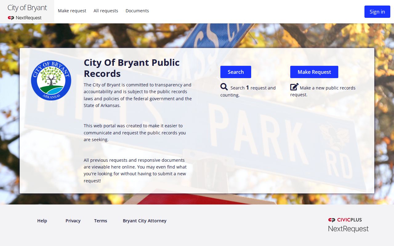 City of Bryant official NextRequest public records portal