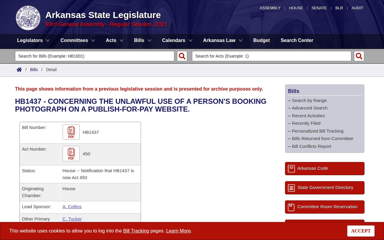 Arkansas Act 450 and HB1437 legislative page